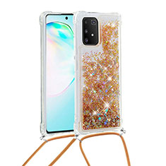 Silicone Candy Rubber TPU Bling-Bling Soft Case Cover with Lanyard Strap S03 for Samsung Galaxy M80S Gold
