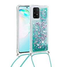 Silicone Candy Rubber TPU Bling-Bling Soft Case Cover with Lanyard Strap S03 for Samsung Galaxy M80S Green