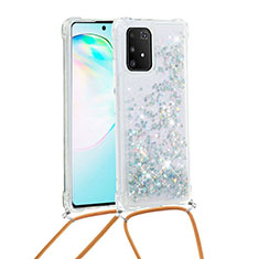 Silicone Candy Rubber TPU Bling-Bling Soft Case Cover with Lanyard Strap S03 for Samsung Galaxy M80S Silver
