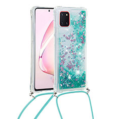 Silicone Candy Rubber TPU Bling-Bling Soft Case Cover with Lanyard Strap S03 for Samsung Galaxy Note 10 Lite Green