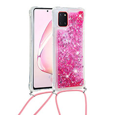 Silicone Candy Rubber TPU Bling-Bling Soft Case Cover with Lanyard Strap S03 for Samsung Galaxy Note 10 Lite Hot Pink