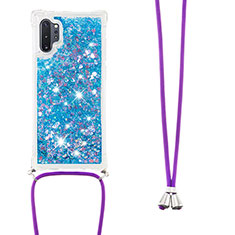 Silicone Candy Rubber TPU Bling-Bling Soft Case Cover with Lanyard Strap S03 for Samsung Galaxy Note 10 Plus 5G Blue
