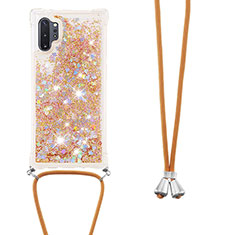 Silicone Candy Rubber TPU Bling-Bling Soft Case Cover with Lanyard Strap S03 for Samsung Galaxy Note 10 Plus 5G Gold
