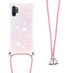Silicone Candy Rubber TPU Bling-Bling Soft Case Cover with Lanyard Strap S03 for Samsung Galaxy Note 10 Plus 5G Pink