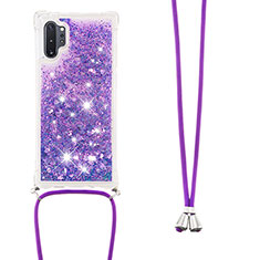 Silicone Candy Rubber TPU Bling-Bling Soft Case Cover with Lanyard Strap S03 for Samsung Galaxy Note 10 Plus 5G Purple