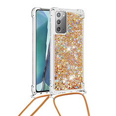 Silicone Candy Rubber TPU Bling-Bling Soft Case Cover with Lanyard Strap S03 for Samsung Galaxy Note 20 5G Gold
