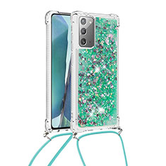 Silicone Candy Rubber TPU Bling-Bling Soft Case Cover with Lanyard Strap S03 for Samsung Galaxy Note 20 5G Green