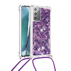 Silicone Candy Rubber TPU Bling-Bling Soft Case Cover with Lanyard Strap S03 for Samsung Galaxy Note 20 5G Purple