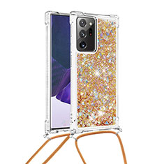 Silicone Candy Rubber TPU Bling-Bling Soft Case Cover with Lanyard Strap S03 for Samsung Galaxy Note 20 Ultra 5G Gold