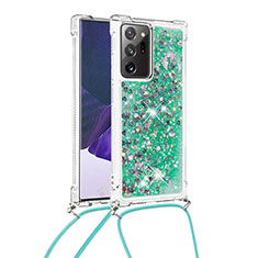 Silicone Candy Rubber TPU Bling-Bling Soft Case Cover with Lanyard Strap S03 for Samsung Galaxy Note 20 Ultra 5G Green