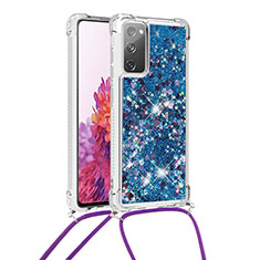 Silicone Candy Rubber TPU Bling-Bling Soft Case Cover with Lanyard Strap S03 for Samsung Galaxy S20 FE 4G Blue