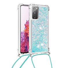 Silicone Candy Rubber TPU Bling-Bling Soft Case Cover with Lanyard Strap S03 for Samsung Galaxy S20 FE 4G Sky Blue