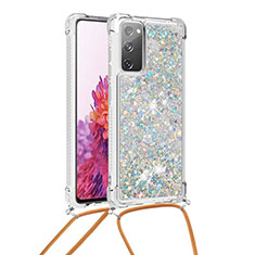 Silicone Candy Rubber TPU Bling-Bling Soft Case Cover with Lanyard Strap S03 for Samsung Galaxy S20 FE 5G Silver