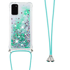 Silicone Candy Rubber TPU Bling-Bling Soft Case Cover with Lanyard Strap S03 for Samsung Galaxy S20 Green