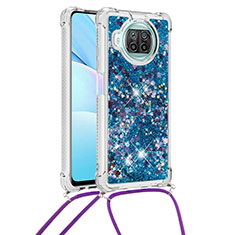 Silicone Candy Rubber TPU Bling-Bling Soft Case Cover with Lanyard Strap S03 for Xiaomi Mi 10i 5G Blue