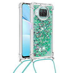Silicone Candy Rubber TPU Bling-Bling Soft Case Cover with Lanyard Strap S03 for Xiaomi Mi 10i 5G Green