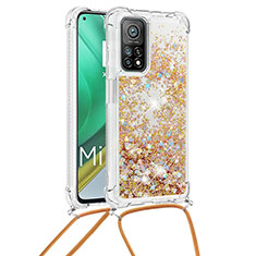 Silicone Candy Rubber TPU Bling-Bling Soft Case Cover with Lanyard Strap S03 for Xiaomi Mi 10T 5G Gold