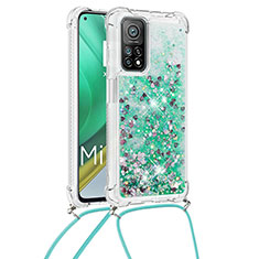 Silicone Candy Rubber TPU Bling-Bling Soft Case Cover with Lanyard Strap S03 for Xiaomi Mi 10T 5G Green