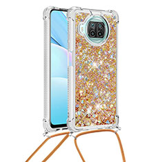 Silicone Candy Rubber TPU Bling-Bling Soft Case Cover with Lanyard Strap S03 for Xiaomi Mi 10T Lite 5G Gold