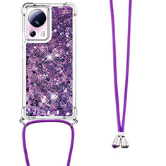 Silicone Candy Rubber TPU Bling-Bling Soft Case Cover with Lanyard Strap S03 for Xiaomi Mi 12 Lite NE 5G Purple