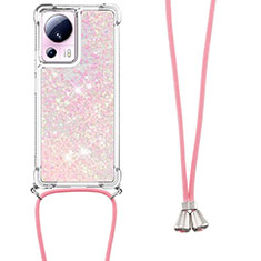 Silicone Candy Rubber TPU Bling-Bling Soft Case Cover with Lanyard Strap S03 for Xiaomi Mi 12 Lite NE 5G Rose Gold