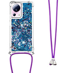 Silicone Candy Rubber TPU Bling-Bling Soft Case Cover with Lanyard Strap S03 for Xiaomi Mi 13 Lite 5G Blue