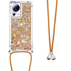 Silicone Candy Rubber TPU Bling-Bling Soft Case Cover with Lanyard Strap S03 for Xiaomi Mi 13 Lite 5G Gold