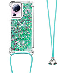 Silicone Candy Rubber TPU Bling-Bling Soft Case Cover with Lanyard Strap S03 for Xiaomi Mi 13 Lite 5G Green