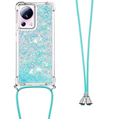 Silicone Candy Rubber TPU Bling-Bling Soft Case Cover with Lanyard Strap S03 for Xiaomi Mi 13 Lite 5G Sky Blue