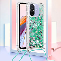 Silicone Candy Rubber TPU Bling-Bling Soft Case Cover with Lanyard Strap S03 for Xiaomi Poco C55 Green