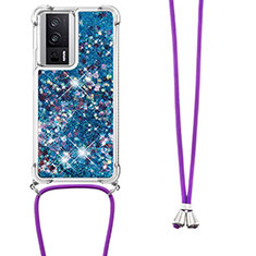 Silicone Candy Rubber TPU Bling-Bling Soft Case Cover with Lanyard Strap S03 for Xiaomi Poco F5 Pro 5G Blue