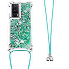 Silicone Candy Rubber TPU Bling-Bling Soft Case Cover with Lanyard Strap S03 for Xiaomi Poco F5 Pro 5G Green