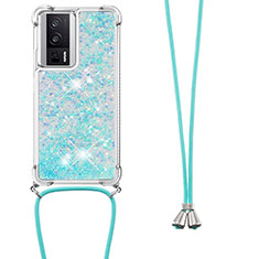 Silicone Candy Rubber TPU Bling-Bling Soft Case Cover with Lanyard Strap S03 for Xiaomi Poco F5 Pro 5G Sky Blue