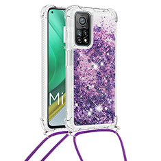 Silicone Candy Rubber TPU Bling-Bling Soft Case Cover with Lanyard Strap S03 for Xiaomi Redmi K30S 5G Purple
