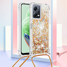 Silicone Candy Rubber TPU Bling-Bling Soft Case Cover with Lanyard Strap S03 for Xiaomi Redmi Note 12 5G Gold