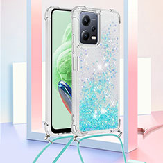Silicone Candy Rubber TPU Bling-Bling Soft Case Cover with Lanyard Strap S03 for Xiaomi Redmi Note 12 5G Sky Blue