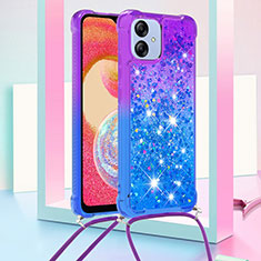 Silicone Candy Rubber TPU Bling-Bling Soft Case Cover with Lanyard Strap YB1 for Samsung Galaxy M04 Purple