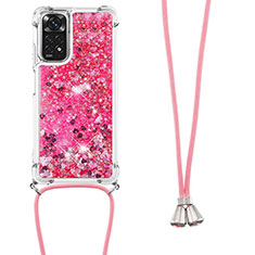 Silicone Candy Rubber TPU Bling-Bling Soft Case Cover with Lanyard Strap YB1 for Xiaomi Redmi Note 11 4G (2022) Hot Pink