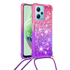 Silicone Candy Rubber TPU Bling-Bling Soft Case Cover with Lanyard Strap YB1 for Xiaomi Redmi Note 12 5G Hot Pink