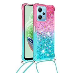 Silicone Candy Rubber TPU Bling-Bling Soft Case Cover with Lanyard Strap YB1 for Xiaomi Redmi Note 12 5G Pink