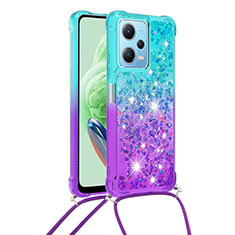 Silicone Candy Rubber TPU Bling-Bling Soft Case Cover with Lanyard Strap YB1 for Xiaomi Redmi Note 12 5G Sky Blue