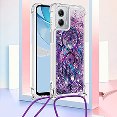 Silicone Candy Rubber TPU Bling-Bling Soft Case Cover with Lanyard Strap YB2 for Motorola Moto G 5G (2023) Purple