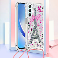 Silicone Candy Rubber TPU Bling-Bling Soft Case Cover with Lanyard Strap YB2 for Samsung Galaxy A25 5G Pink