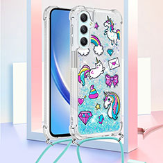 Silicone Candy Rubber TPU Bling-Bling Soft Case Cover with Lanyard Strap YB2 for Samsung Galaxy A25 5G Sky Blue