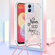 Silicone Candy Rubber TPU Bling-Bling Soft Case Cover with Lanyard Strap YB2 for Samsung Galaxy M04 Pink