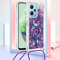 Silicone Candy Rubber TPU Bling-Bling Soft Case Cover with Lanyard Strap YB2 for Xiaomi Redmi Note 12 5G Purple