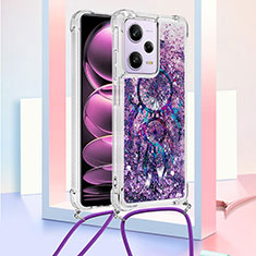 Silicone Candy Rubber TPU Bling-Bling Soft Case Cover with Lanyard Strap YB2 for Xiaomi Redmi Note 12 Pro 5G Purple