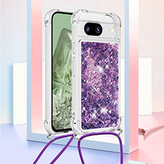 Silicone Candy Rubber TPU Bling-Bling Soft Case Cover with Lanyard Strap YB3 for Google Pixel 8a 5G Purple