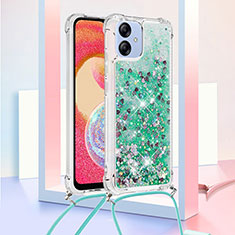 Silicone Candy Rubber TPU Bling-Bling Soft Case Cover with Lanyard Strap YB3 for Samsung Galaxy A04 4G Green