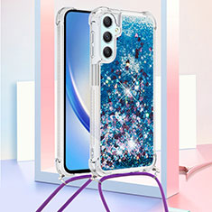 Silicone Candy Rubber TPU Bling-Bling Soft Case Cover with Lanyard Strap YB3 for Samsung Galaxy A25 5G Blue